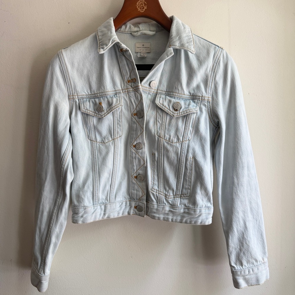 French Connection Denim Trucker Jacket Light Wash Blue Small Denim
